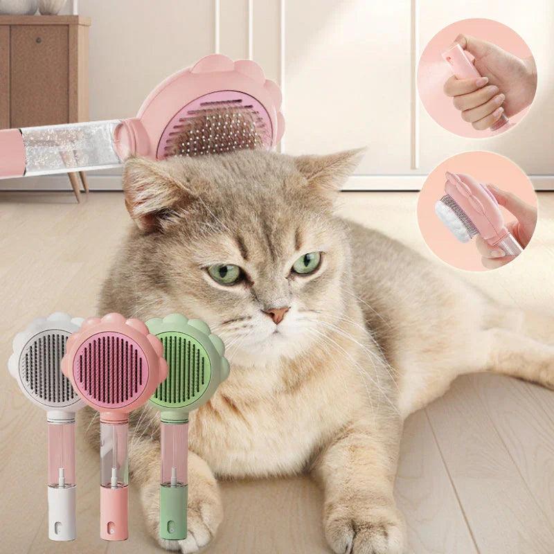 2-in-1 Self-Cleaning Pet Spray Grooming Brush – Dog & Cat Hair Remover Comb