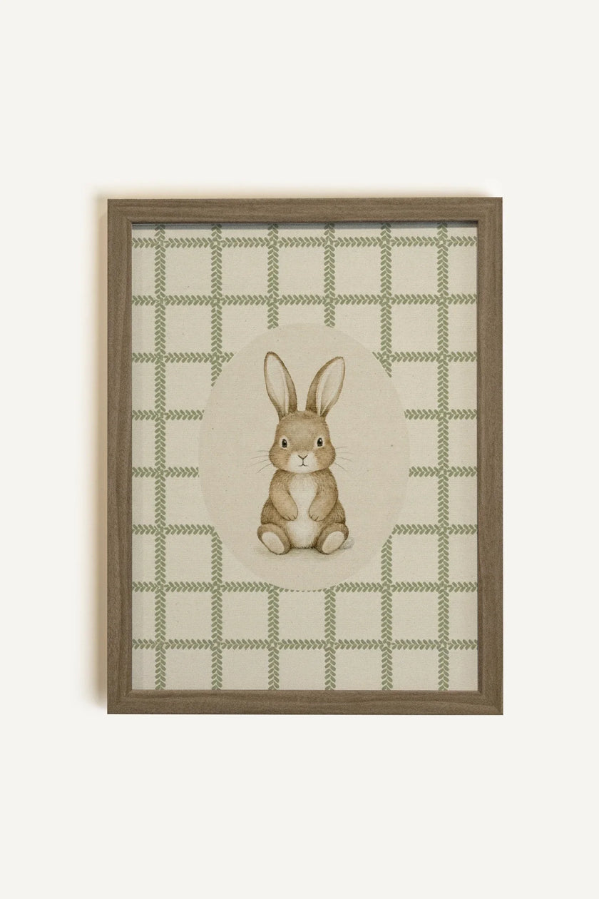 COUNTRY BUNNY, Oeuvre sur toile rigide, encadré brun chêne (collective)