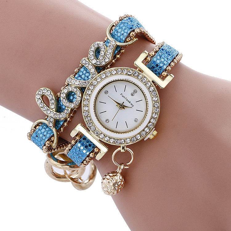 Fashion Women Rhinestone Leather Bracelet watch
