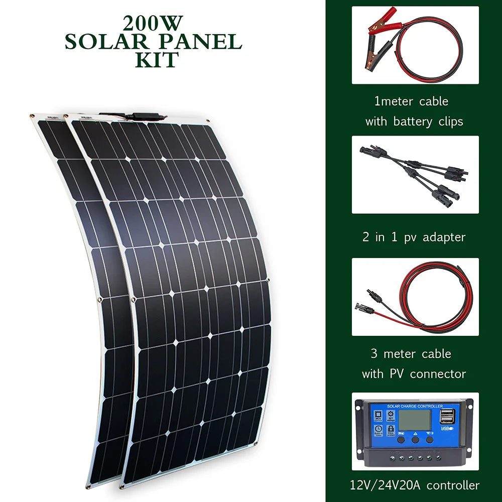 100-300w flexible solar panels 12/24v + inverter KIT