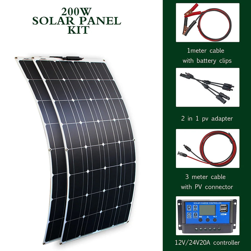 100-300w flexible solar panels 12/24v + inverter KIT
