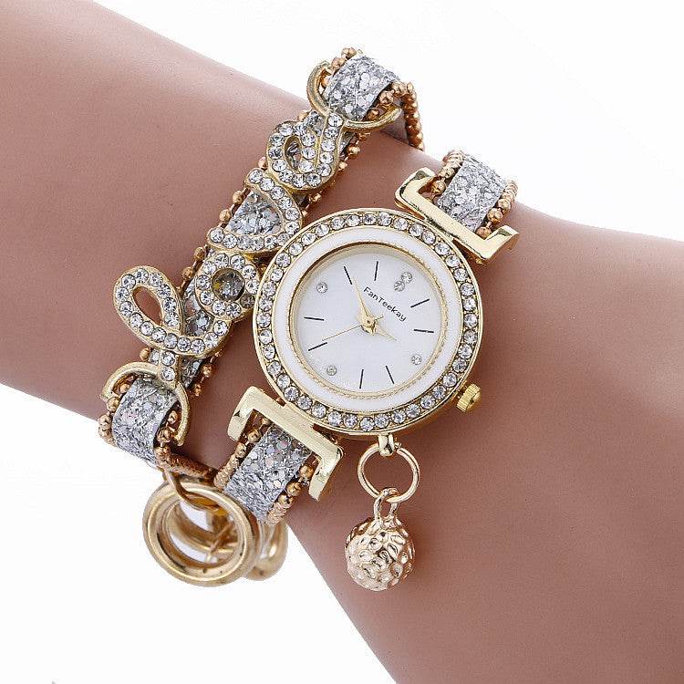 Fashion Women Rhinestone Leather Bracelet watch