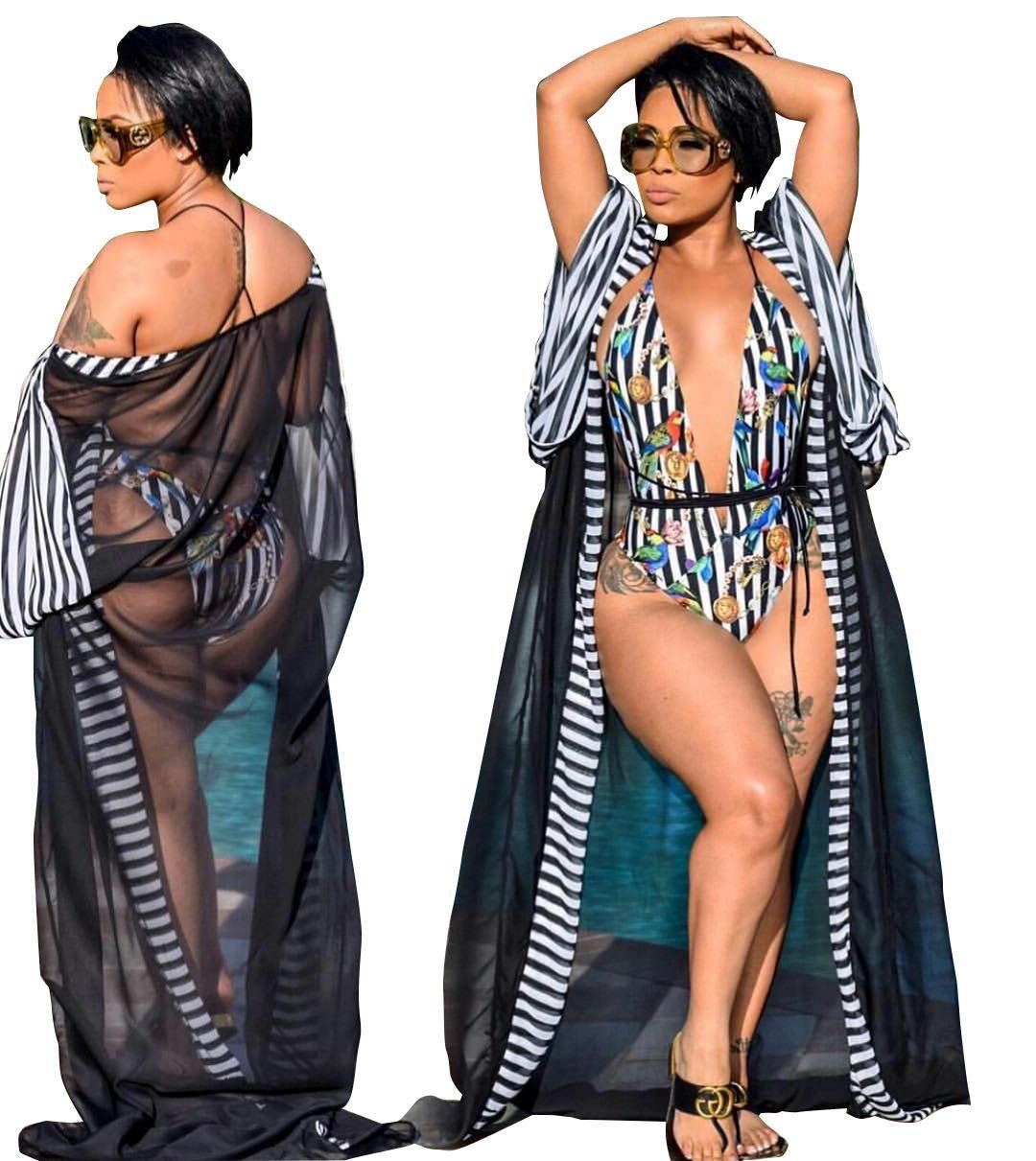 Plus Size Women Mesh Print Swimsuit | Elastic One-Piece Swimwear
