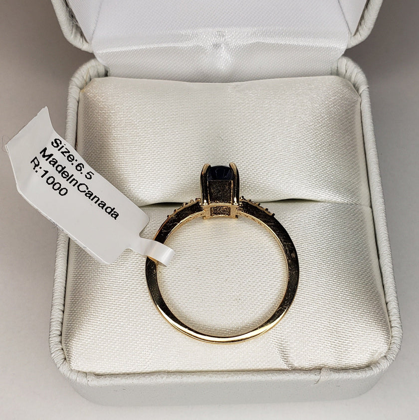 Yellow Gold & Natural Sapphire Ring with Diamonds - 10KT