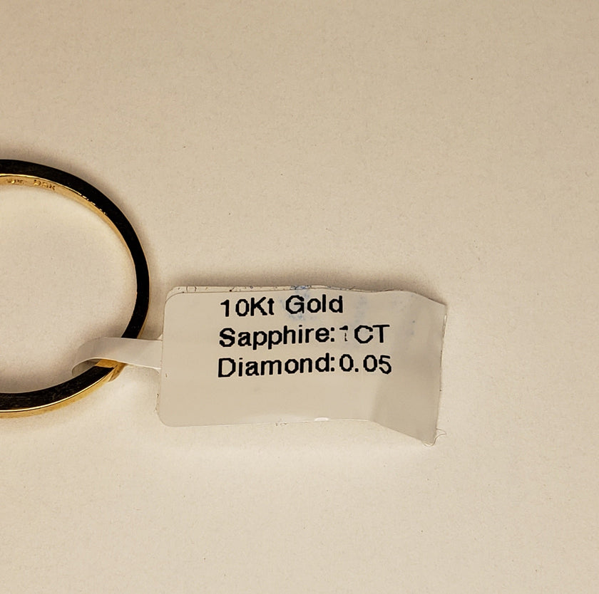 Yellow Gold & Natural Sapphire Ring with Diamonds - 10KT