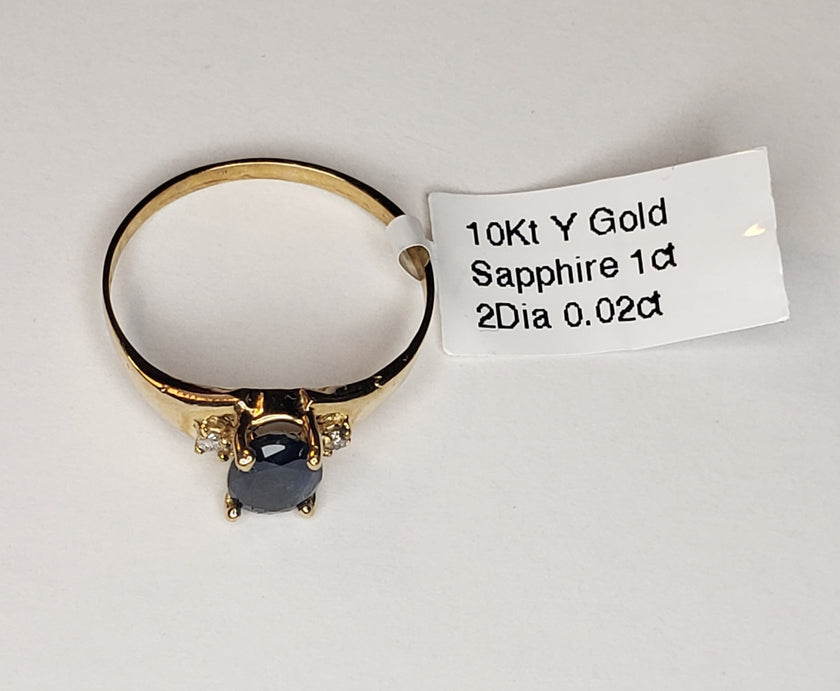 Yellow Gold & Natural Sapphire Ring with Diamonds - 10KT
