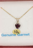 Natural Garnet Heart Pendant Necklace - 10KT Gold