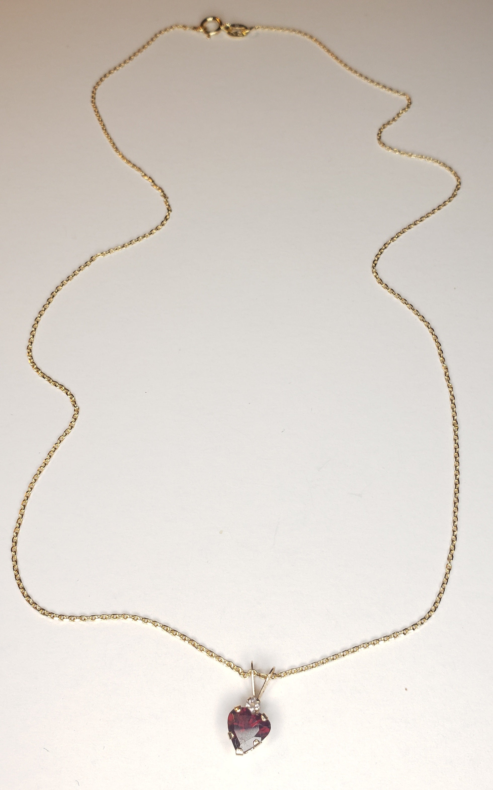 Natural Garnet Heart Pendant Necklace - 10KT Gold