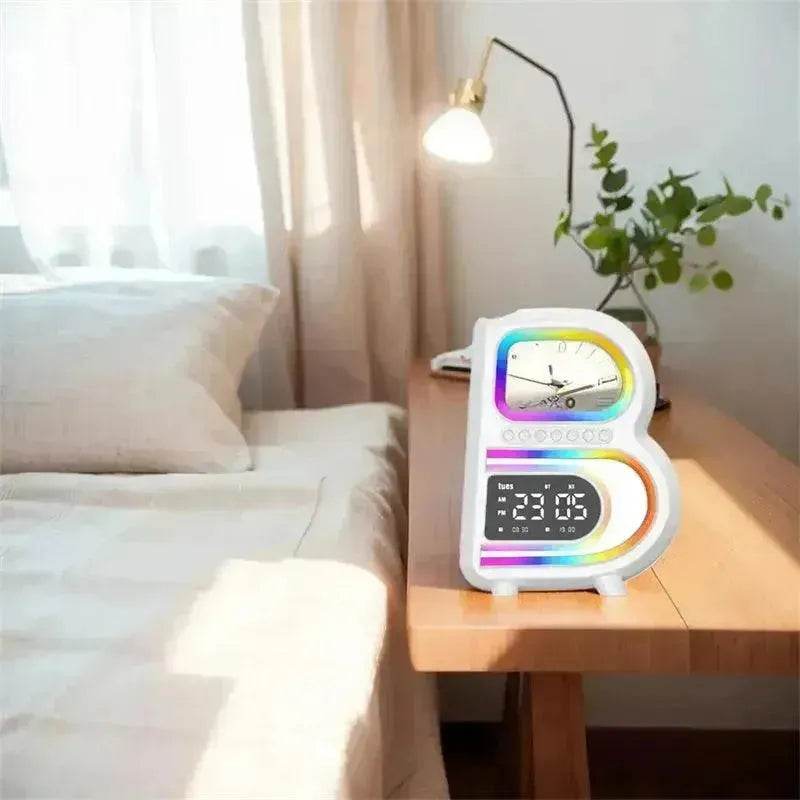 2025 New B-Shaped Portable Bluetooth Speaker Multifunctional Smart Music Rhythm LED Lighting Phone Wireless Charger TF Card AUX Input Standard Mode