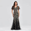 Women's Elegant Black Embroidered Evening Dress – Formal Party Gown for Weddings & Special Occasions
