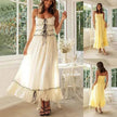 2025 Summer Suspender Spaghetti Strap Long Dresses With Bow Pleat Design Fashion Sweet Bow Beach Dress For Womens Clothing