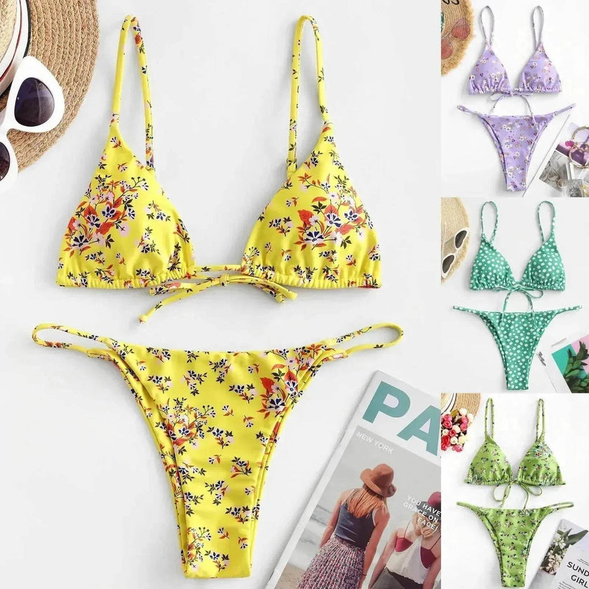 2025 Summer Vibe Flowers Print  Charming Bikini for Beach Swimming Fashion Push Up Swimsuit Womens Clothing
