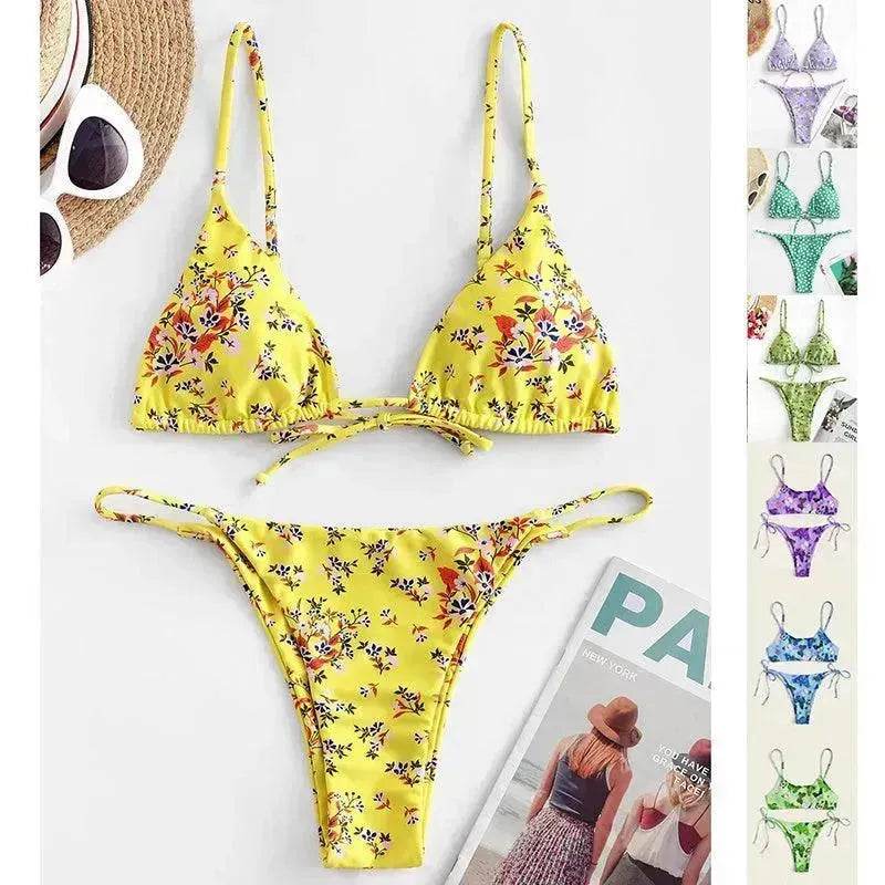 2025 Summer Vibe Flowers Print  Charming Bikini for Beach Swimming Fashion Push Up Swimsuit Womens Clothing