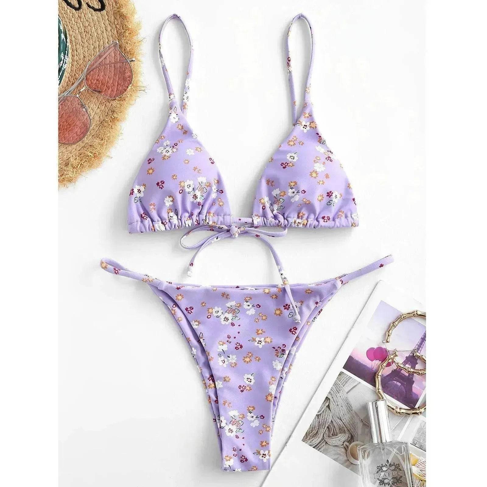 2025 Summer Vibe Flowers Print  Charming Bikini for Beach Swimming Fashion Push Up Swimsuit Womens Clothing