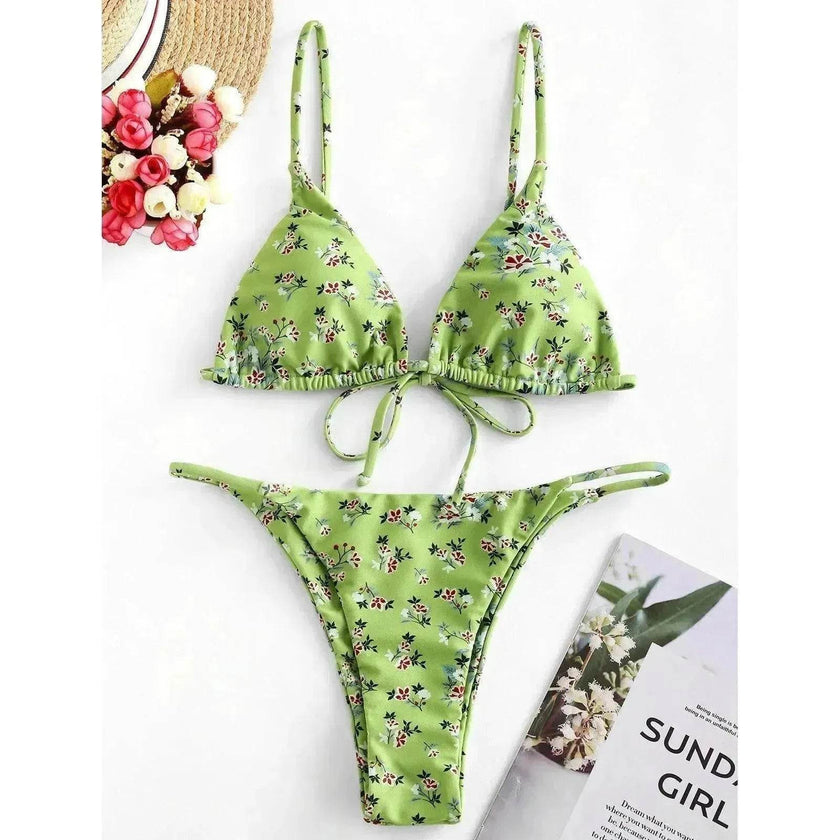 2025 Summer Vibe Flowers Print  Charming Bikini for Beach Swimming Fashion Push Up Swimsuit Womens Clothing