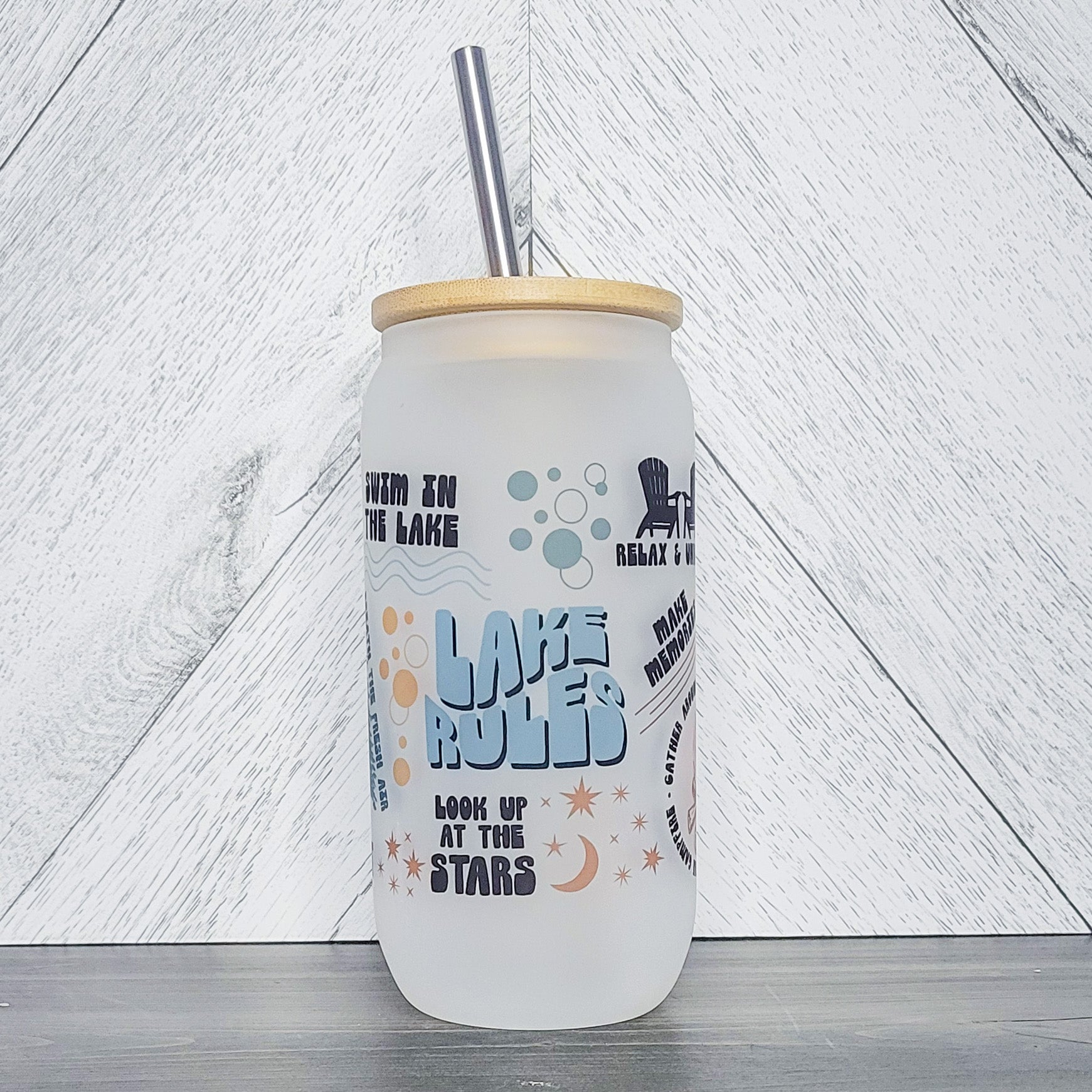 Lake Rules Glass Can with Bamboo Lid