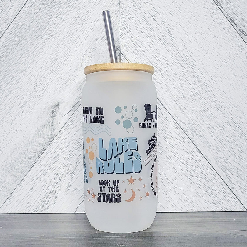 Lake Rules Glass Can with Bamboo Lid