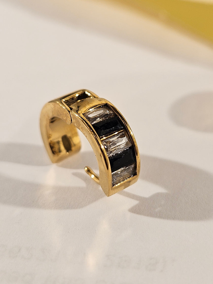 LOTTA: Retro Black & White Embedded Zirconia Mini Hoop Earrings