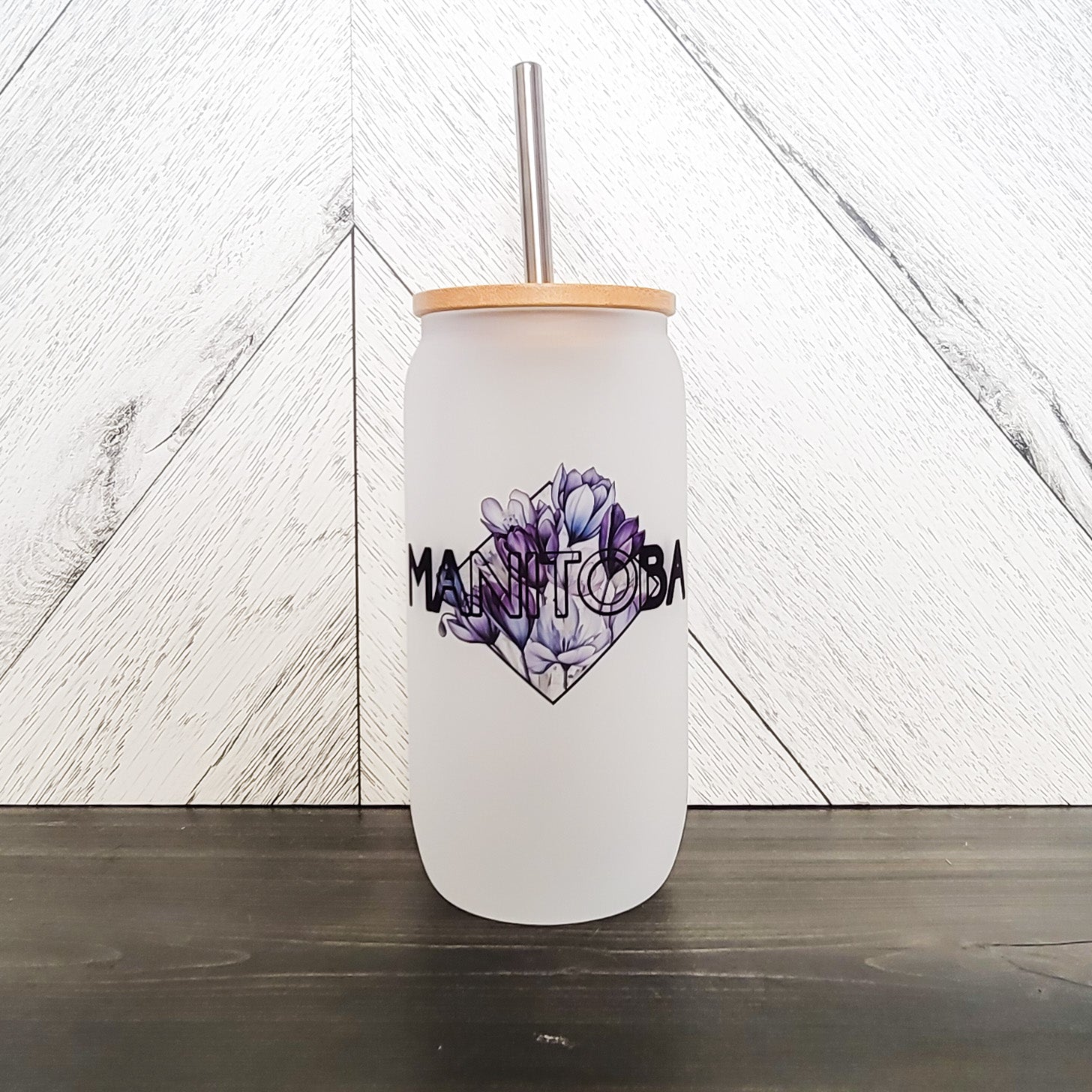 Manitoba Frosted Can with Bamboo Lid | Province Glass Can