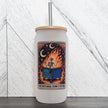 The Emotional Dumpster Fire Frosted Can with Bamboo Lid | Tarot Card Glass Can