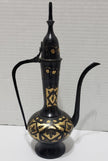 Vintage Brass Tea Ewer Tall, Black/Brass, Hand Etched - 11