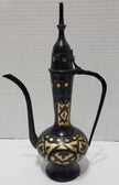 Vintage Brass Tea Ewer Tall, Black/Brass, Hand Etched - 11