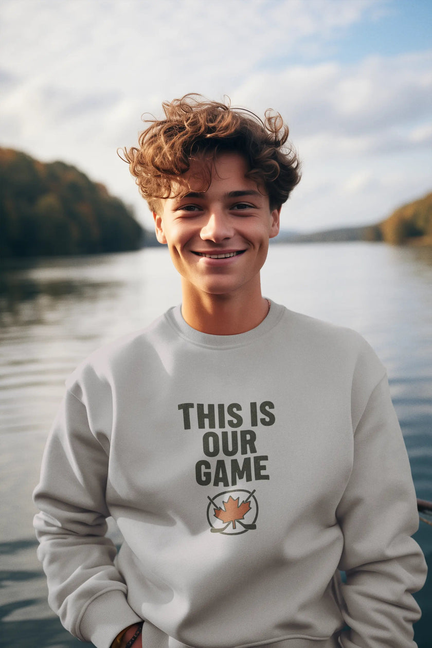 Maple Stick Youth Crewneck Sweatshirt – Our Game Sweater, Canadian Pride