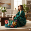 Tropical Hibiscus Floral Weekender Bag | Bird of Paradise Leaves, Large Tote Bag
