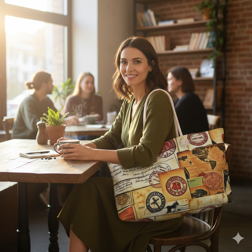 Vintage Travel Postage Collage Weekender Bag | Retro Luggage Print | Large Tote Bag