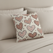Pink Heart Pattern Woven Pillow | Boho Valentine Decorative Throw