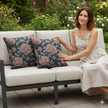 Vintage Rose Woven Pillow | Floral Needlepoint Style, Navy Background