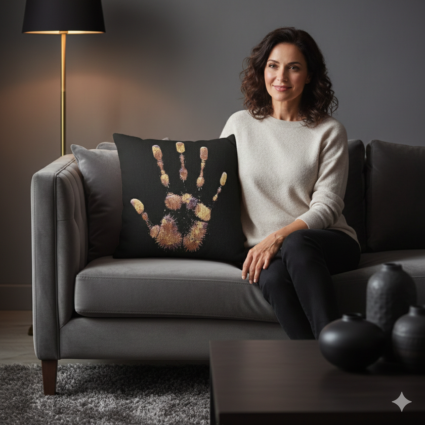 Metallic Handprint Woven Pillow | Boho Accent Throw Pillow
