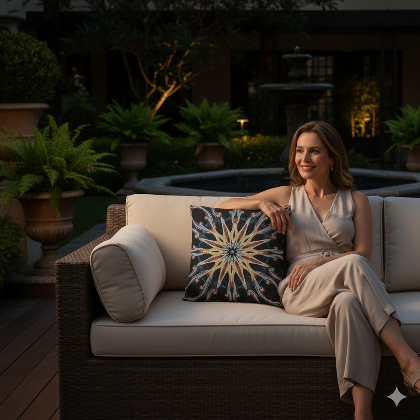 Starburst Mandala Woven Pillow | Geometric Boho Throw Cushion