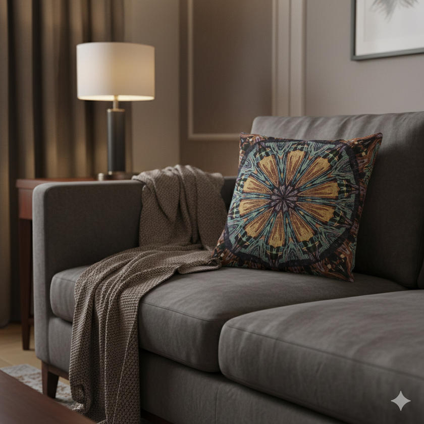 Geometric Mandala Woven Pillow | Boho Tile Decorative Cushion