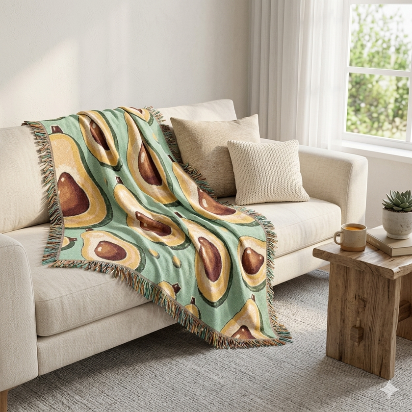 Avocado Pattern Woven Blanket – Cozy Decorative Throw for Kitchen, Living Room & Gifts