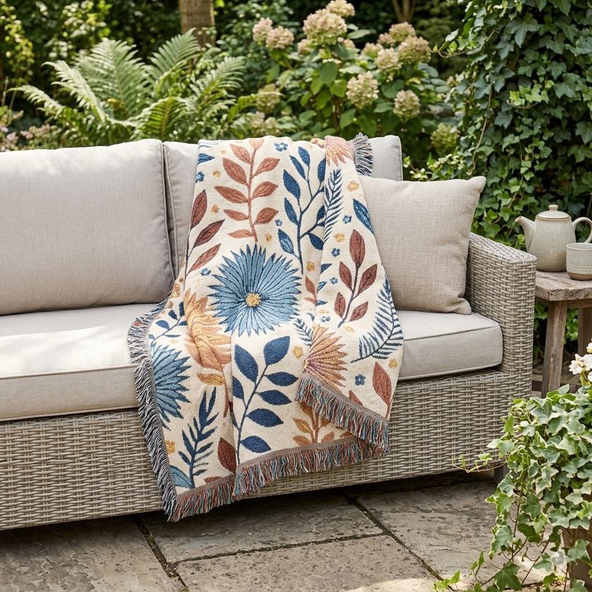 Floral Woven Blanket — Reversible Boho Throw for Living Room & Bedroom
