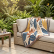 Tropical Leaf Woven Blanket — Boho Botanical Throw for Sofa & Bed