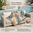 Tropical Leaf Woven Blanket — Boho Coastal Throw for Living Room & Patio