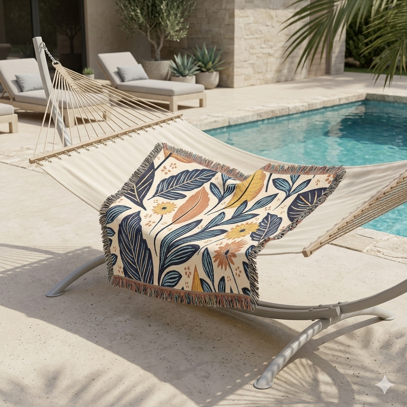 Botanical Leaves Woven Blanket — Reversible Floral Throw for Living Room & Bedroom