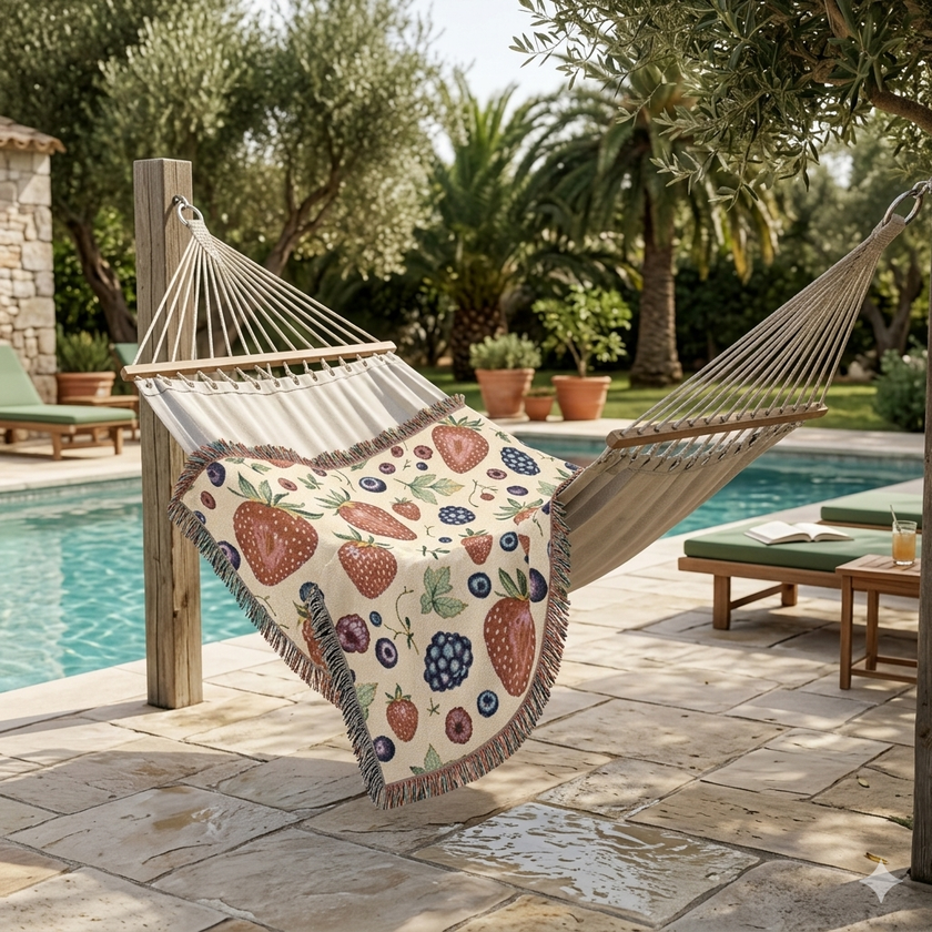 Strawberry Patch Woven Blanket — Fruit Pattern Throw for Kitchen, Picnic & Cozy Home Decor