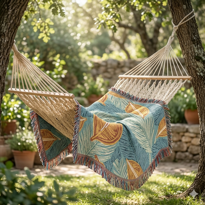 Tropical Leaf Woven Blanket — Cozy Decorative Throw for Living Room & Patio