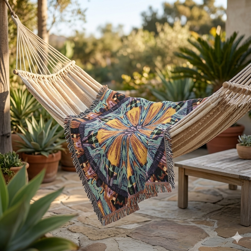 Kaleidoscope Mandala Woven Blanket — Boho Decorative Throw for Living Room & Gift
