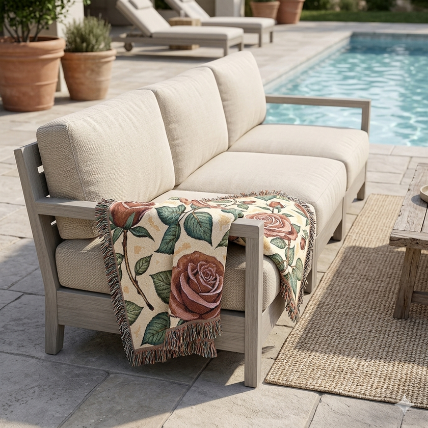Rose Woven Blanket — Vintage Floral Throw for Sofa & Bed