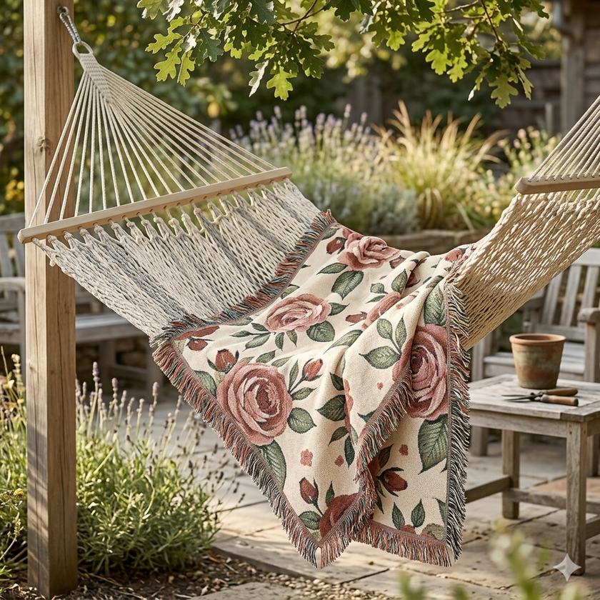 Floral Woven Blanket — Vintage Rose Throw for Living Room & Bedroom