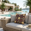 Woven Pillow — Geometric Boho Throw Pillow with Warm Earth Tones