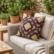 Woven Pillow — Geometric Boho Throw Pillow with Warm Earth Tones