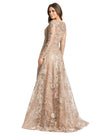 Floral Embroidered Long Sleeve Square Neck Gown