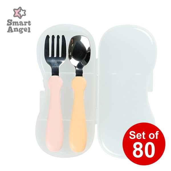 [ ケース販売 ]  SmartAngel  ステンレススプーン＆フォーク 抗菌ケース付き（オレンジ・ピンク）×80個入 [西松屋]【日本出荷】