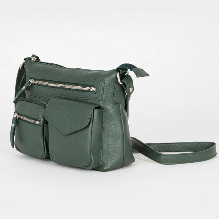 Greenwood Leather Multi-Pocket Crossbody Bag. Premium Pebbled Leather Handbag