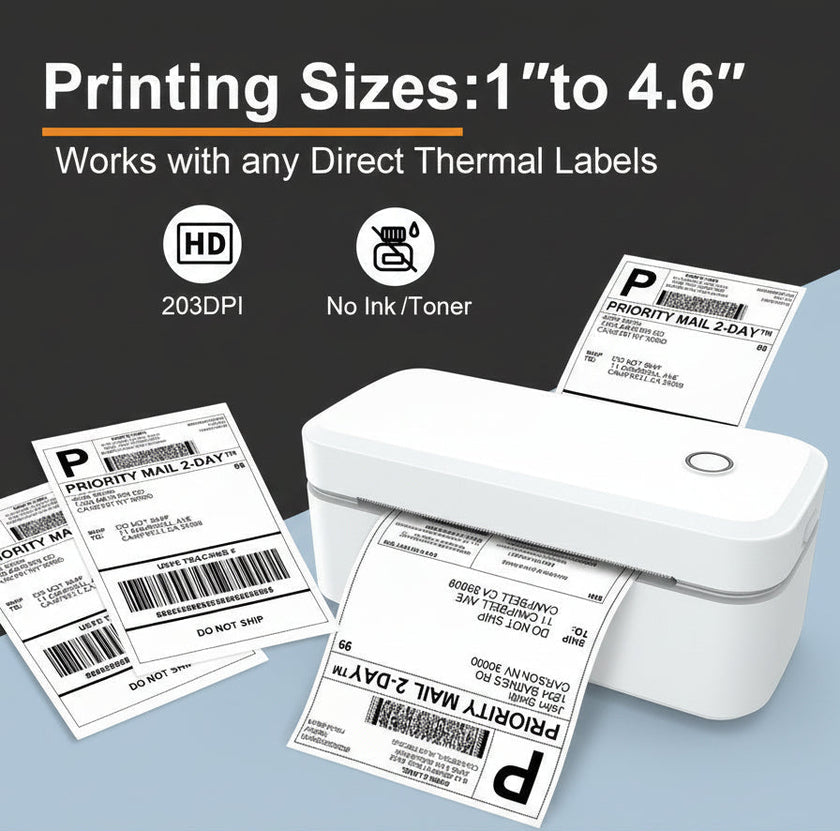 4-Inch Portable Wireless Thermal Label Printer – Black & White, Multi-Plug (AU/EU/UA/US)